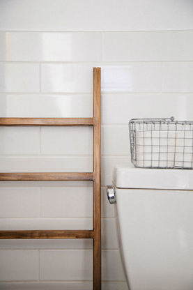 toilet flush with ladder and basket